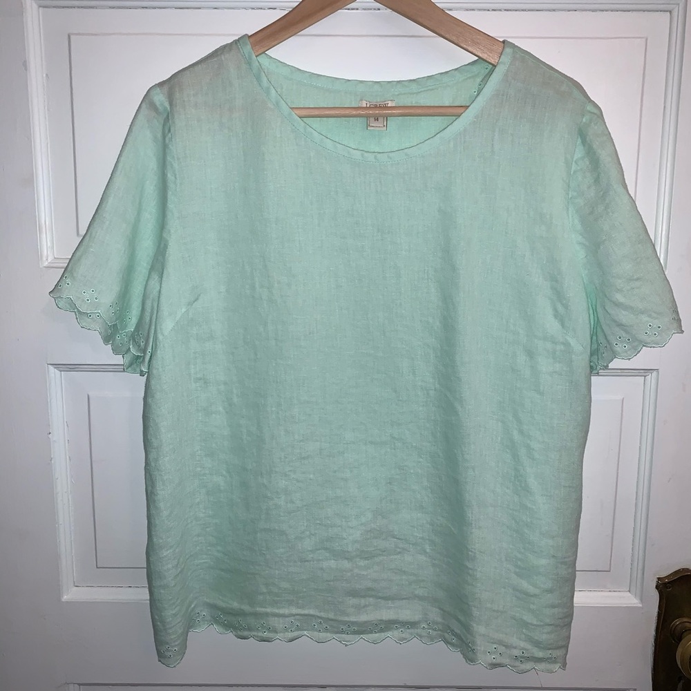 J Crew Factory Linen scalloped open back top sz 14